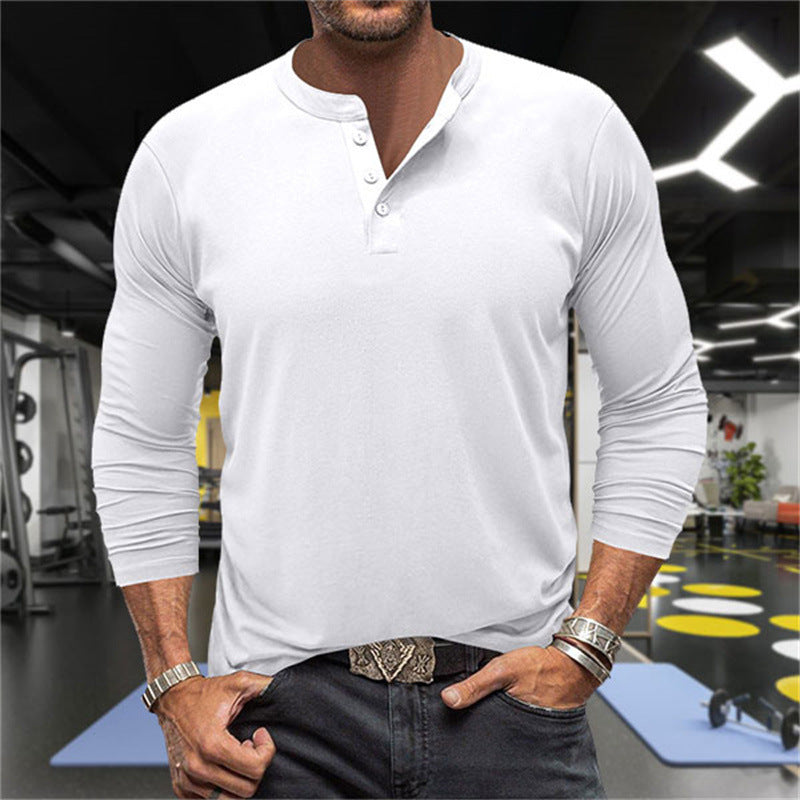 Herren Langarm-Henley-Shirt aus atmungsaktiver Baumwollmischung EB