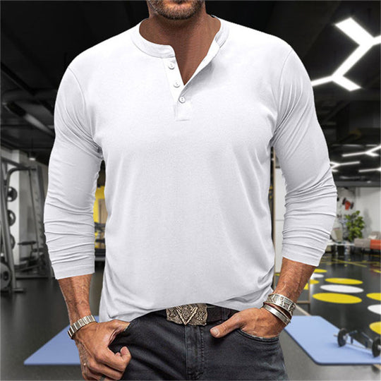 Herren Langarm-Henley-Shirt aus atmungsaktiver Baumwollmischung EB