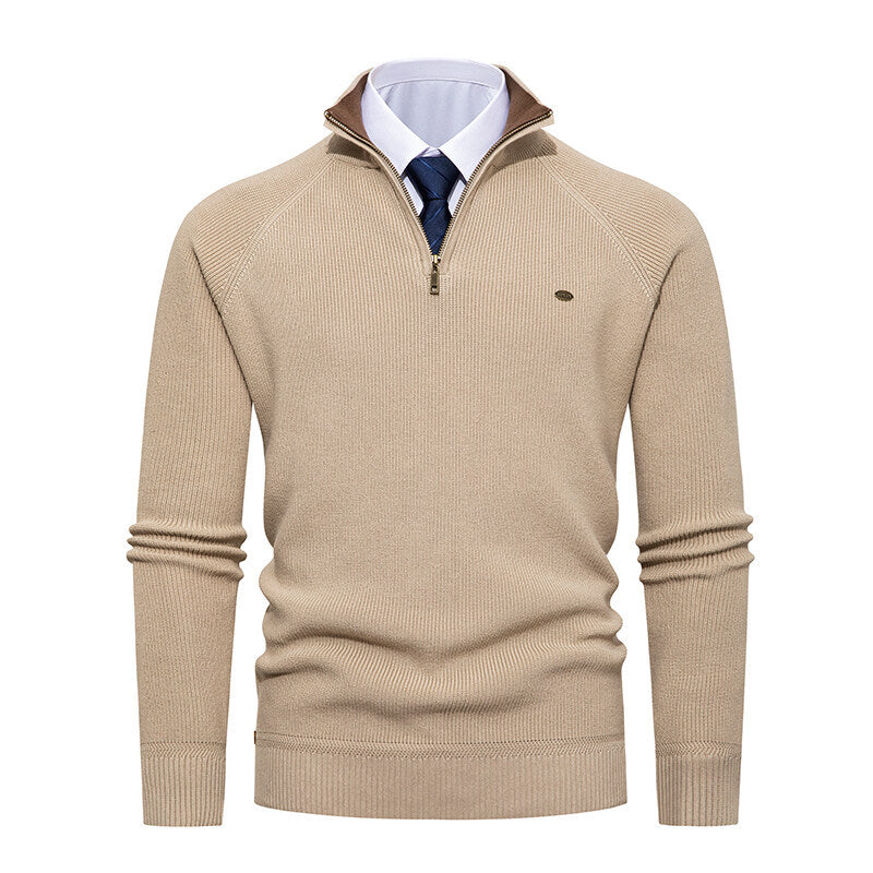 Herren eleganter Strickpullover mit Stehkragen und Reißverschluss EB