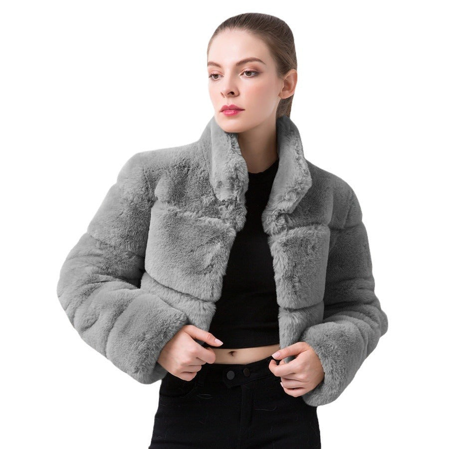 Damen modische kurze Kunstpelzjacke EB