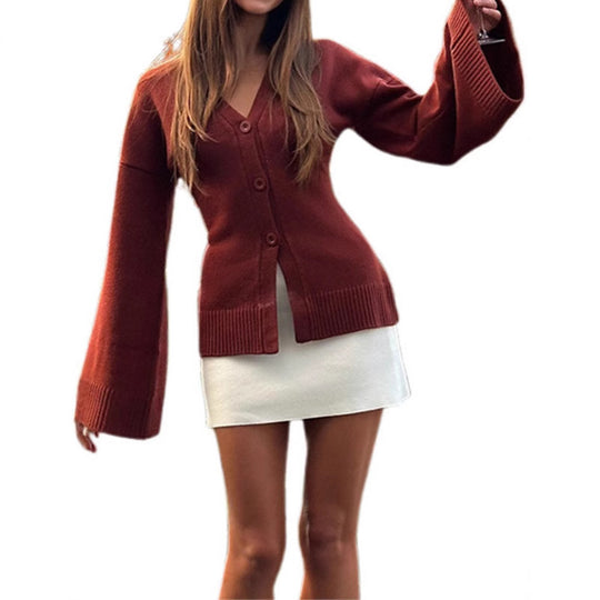 Damen lässiger Cardigan mit weiten Ärmeln und Knopfdetails EB