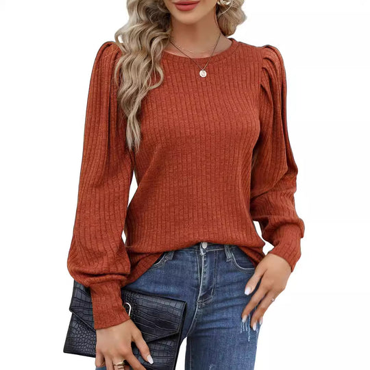 Damen Gemustertes Langarmshirt mit Puffärmeln EB