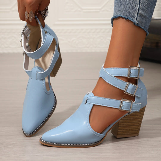 Damen elegante High-Top Stiefeletten mit verstellbarem Riemendesign EB