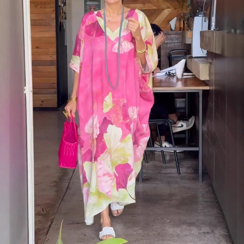 Damen Kaftan mit floralem Design und V-Ausschnitt EB