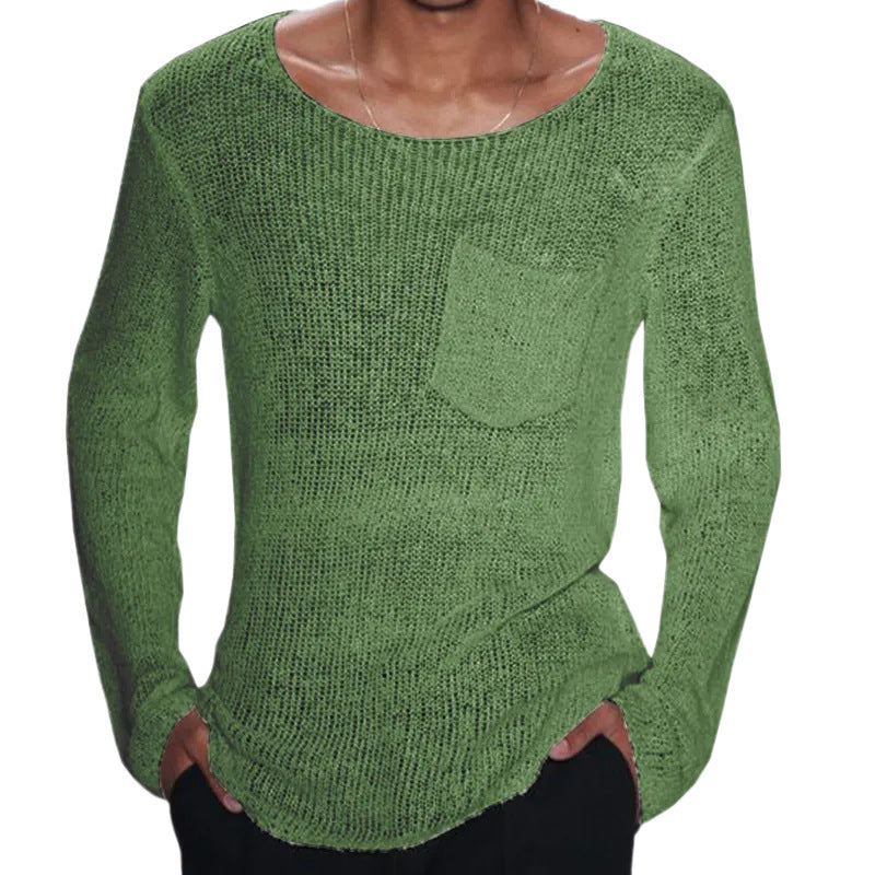 Herren lässiger Pullover mit offener Maschenstruktur und Brusttasche EB