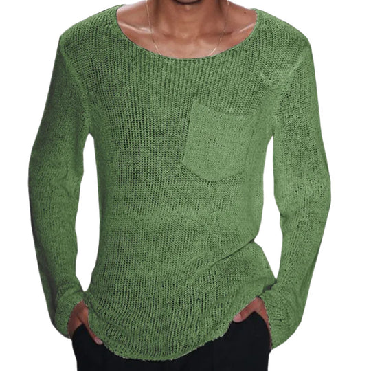 Herren lässiger Pullover mit offener Maschenstruktur und Brusttasche EB