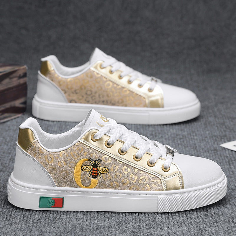 Damen modische Plateausneaker mit gestickter Bienenapplikation und dezenter Animalprägung EB