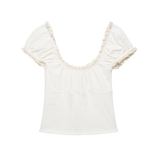 Damen Oberteil mit elegantem Rüschensaum EB