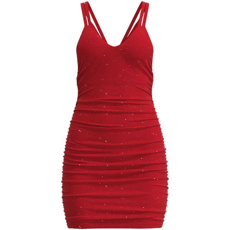 Damen figurbetontes Glitzerkleid mit Spaghettiträgern EB