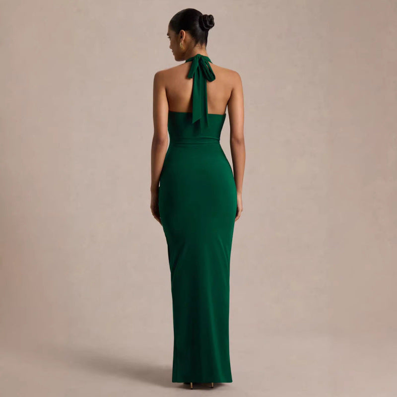 Damen Elegantes Abendkleid mit tiefem V-Ausschnitt und fließendem Schnitt EB