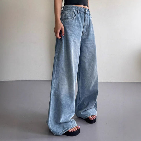 Damen Weite Jeanshose im lässigen Style mit hohem Bund und modischen Details EB