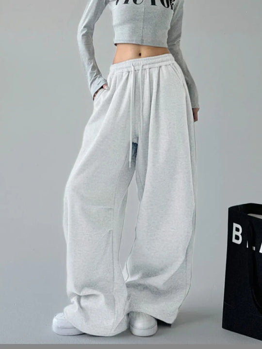 Damen nan weite taillenhohe Loungehose aus weichem Baumwollmix mit Tunnelzug und Seitentaschen EB
