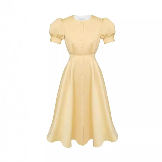 Damen Midi-Kleid mit Puffärmeln und schimmerndem Satin-Finish EB