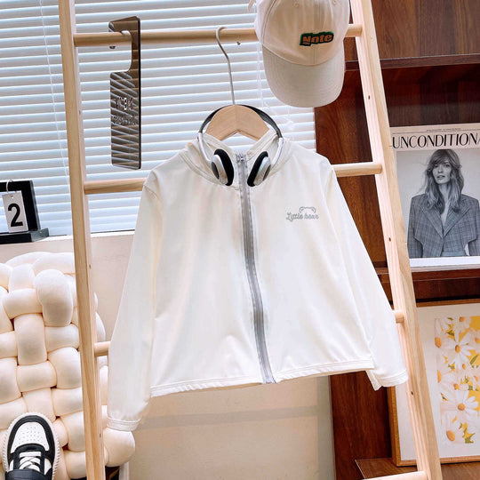 Mädchen nan leichte Kapuzen-Zip-Up Windbreaker-Jacke mit gesticktem Bärenpatch EB
