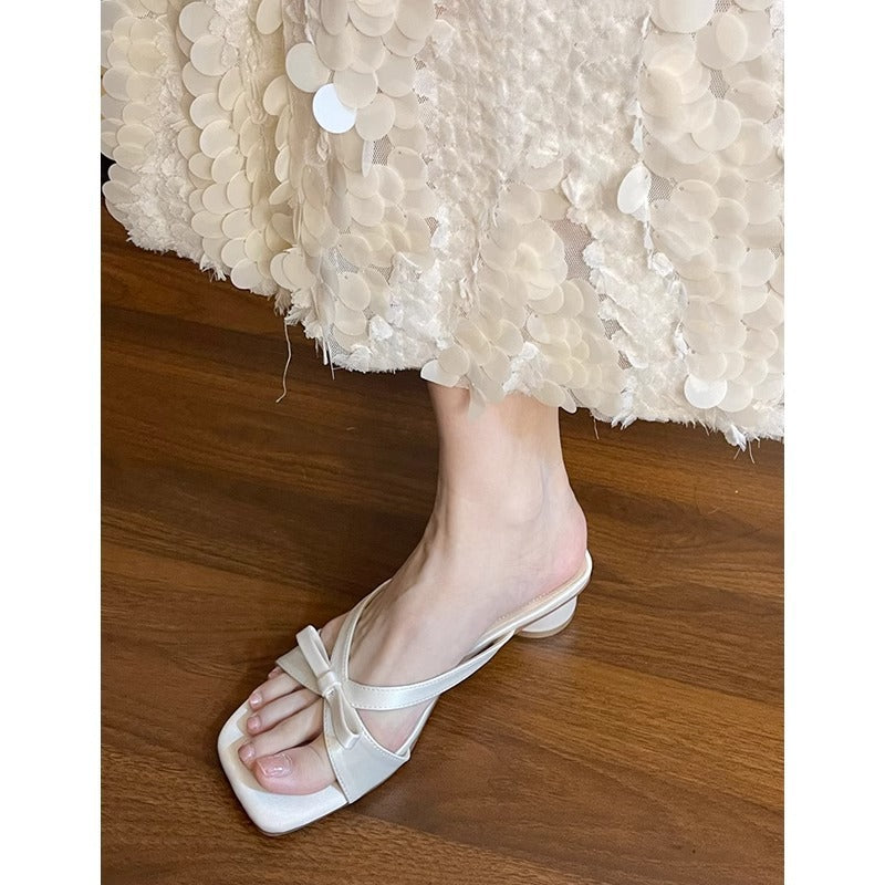 Damen elegante Mules mit dekorativem Schleifenakzent EB