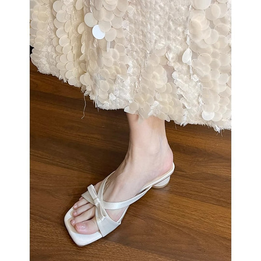 Damen elegante Mules mit dekorativem Schleifenakzent EB