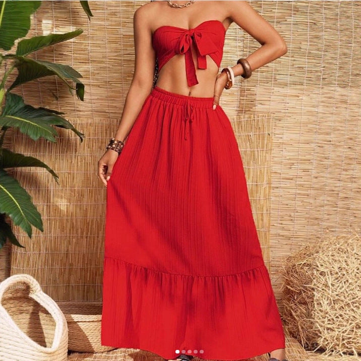 Damen Bandeau Zweiteiler mit weitem Rock EB