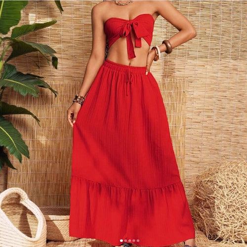 Damen Bandeau Zweiteiler mit weitem Rock EB