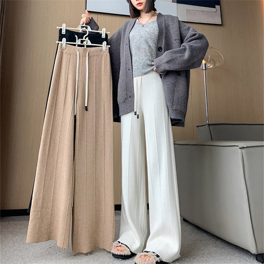 Damen Bequeme, hoch geschnittene Strickhose mit praktischem Bindeband EB