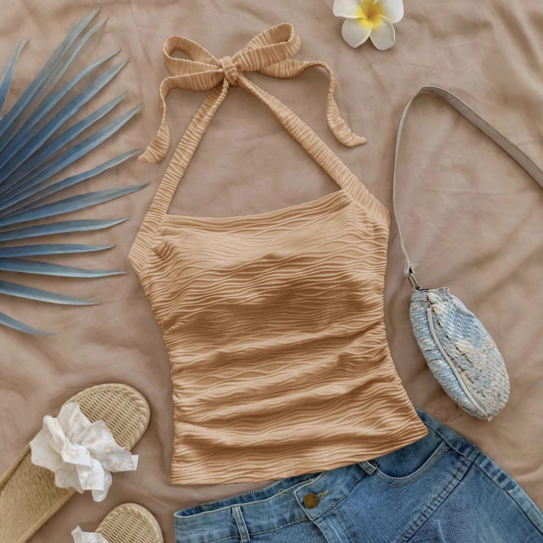 Damen Trägershirt mit dekorativem Knoten und wellenförmigem Design EB