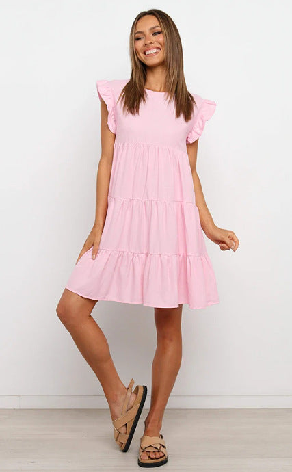 Damen Lässiges Kleid mit Rüschendetails und taillierter Silhouette EB