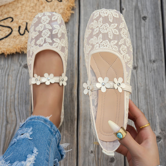 Damen elegante Ballerinas mit floralen Applikationen und rutschfester Sohle EB