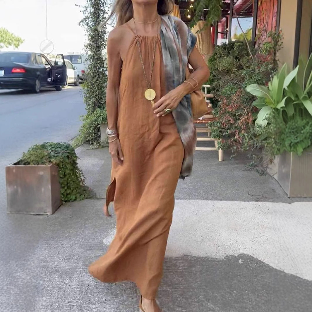 Damen Maxikleid mit Spaghettiträgern und elegantem fließendem Schnitt EB