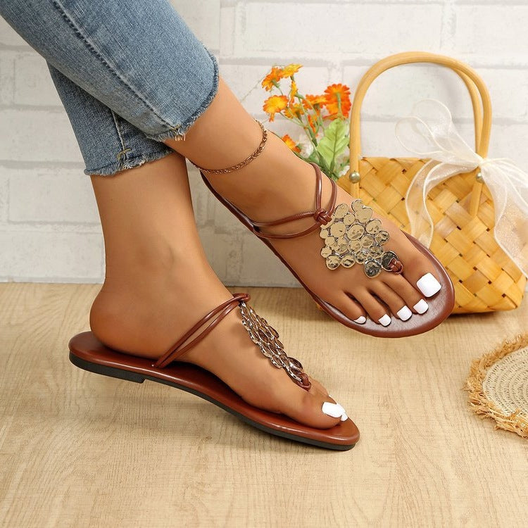 Damen Glitzernde Zehentrenner-Sandalen mit dekorativem Strass-Ausschnitt EB