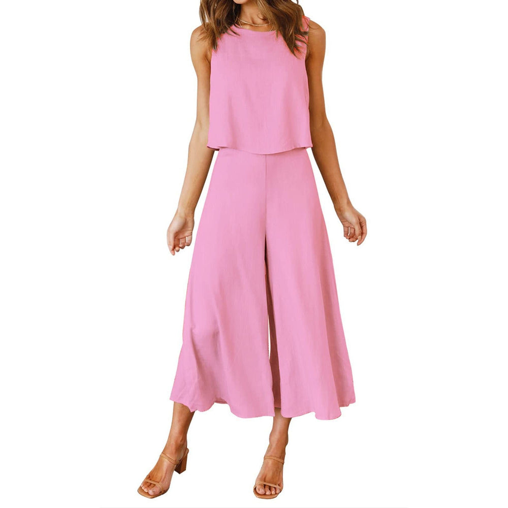 Damen Luftiger Jumpsuit mit Schwingendem Bein und Ärmellosem Design EB