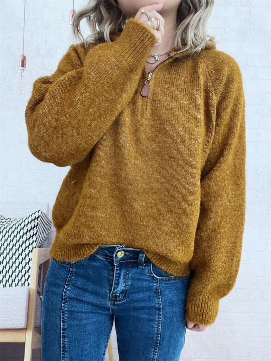 Damen kuscheliger Kapuzenpullover mit Zipper und modernem Rippdesign EB
