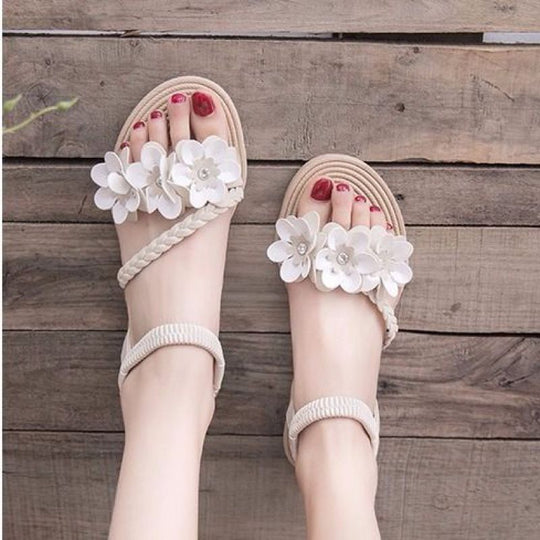 Damen Sandalen mit floralen Applikationen und elastischem Riemendesign EB