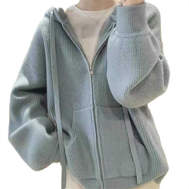 Damen Kapuzenjacke mit trendigem Rippstrickdesign und praktischen Taschen EB