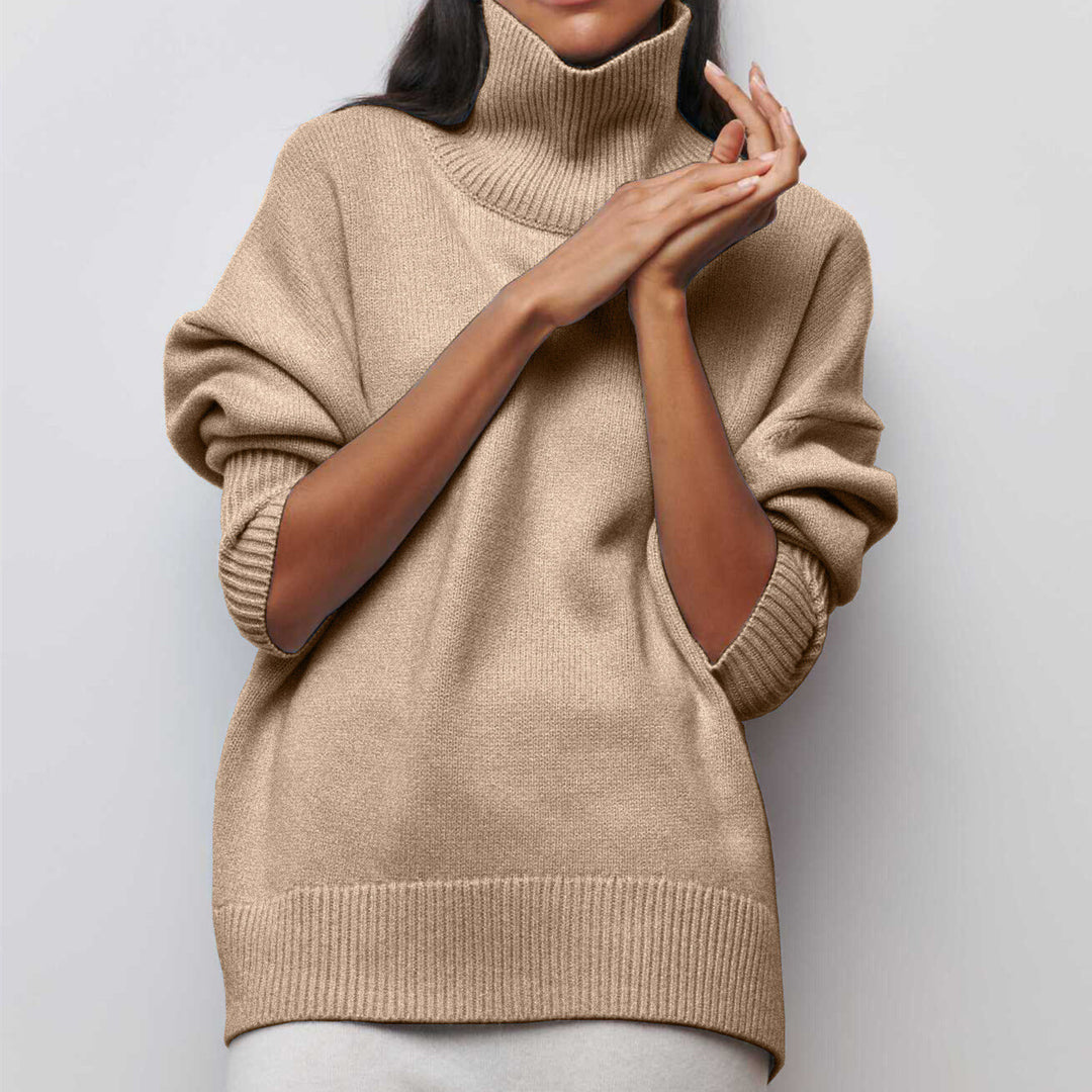 Damen Kuscheliger Oversize Rollkragenpullover mit verdeckten Seitenschlitzen und extra langem Rippbund EB
