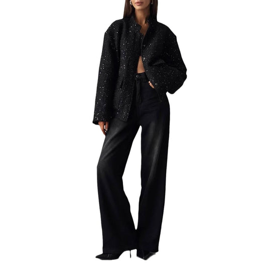 Damen Glitzerjacke mit praktischen Taschen und elastischem Saum EB