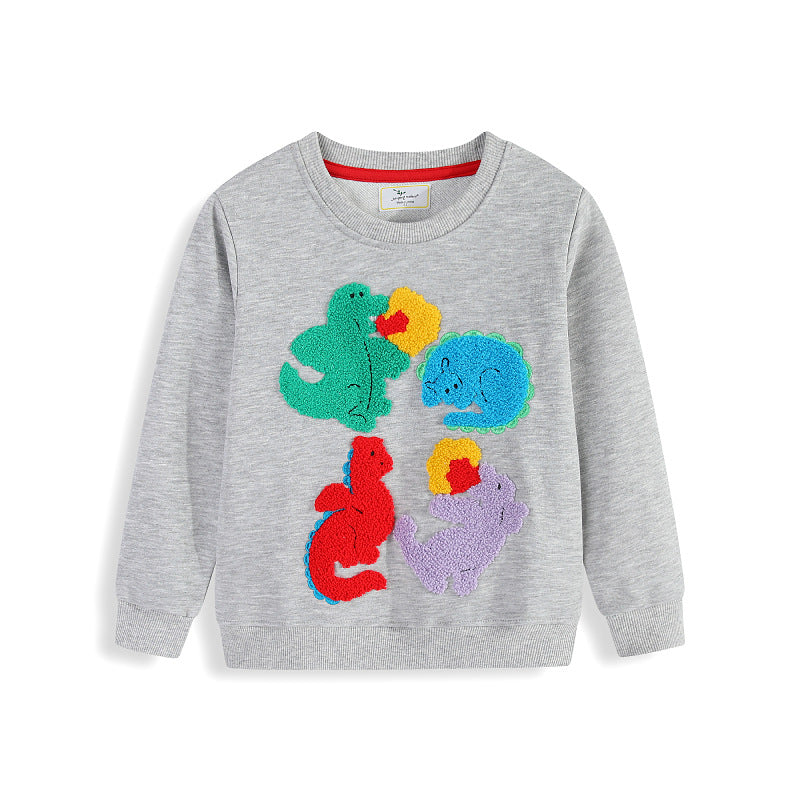 Kinder Sweatshirt mit buntem Dinosaurier und Blumen-Applikationen EB