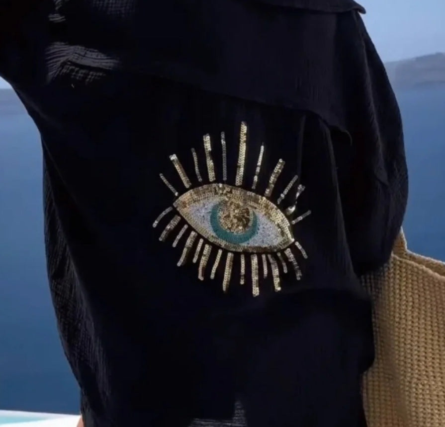 Damen Bluse mit einzigartigem Auge-Stickerei EB
