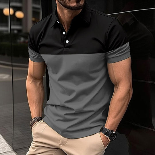 Herren Kurzarm-Polohemd mit kontrastierenden Farbblöcken und modernem Schnitt EB