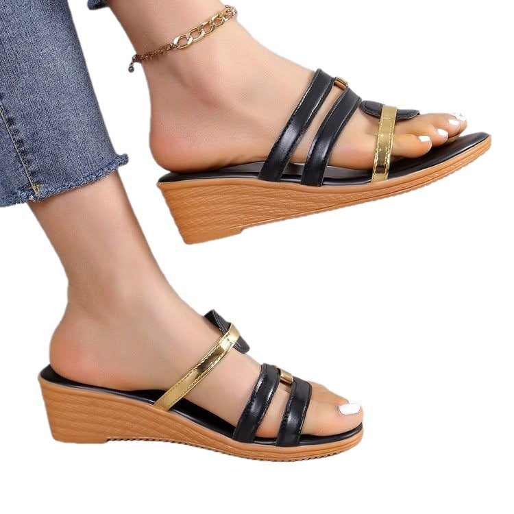 Damen Exklusive Riemensandalen mit modischem Gold-Detail EB