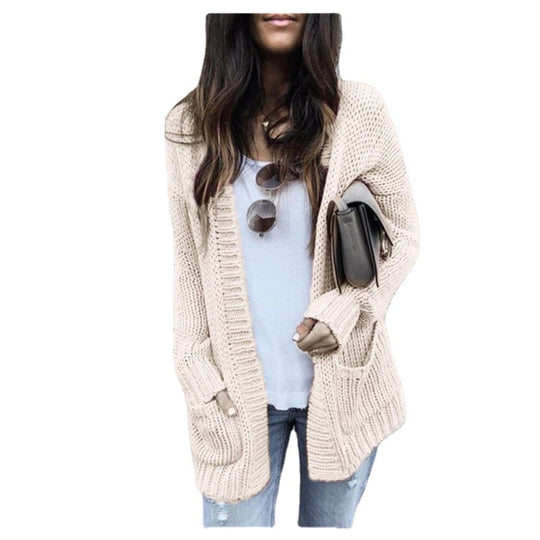 Damen Grobstrick-Cardigan mit aufgesetzten Taschen und lässigem Schnitt EB