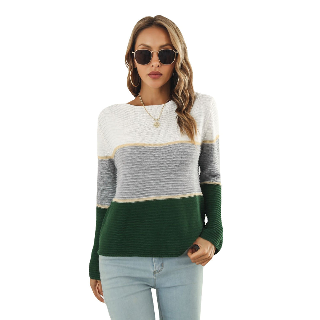 Damen Off-Shoulder Strickpullover mit modernen Farbblock-Design EB