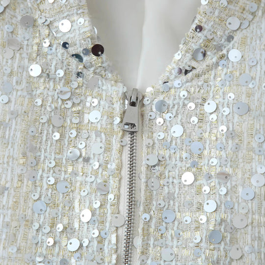 Damen Glitzernde Jacke mit Rundhalsausschnitt und verstecktem Reißverschluss EB