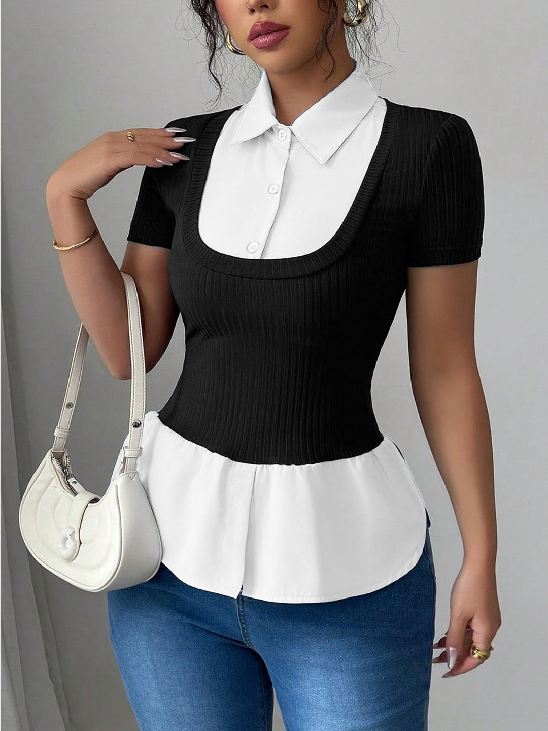 Damen Elegantes Oberteil mit fließendem Saum EB