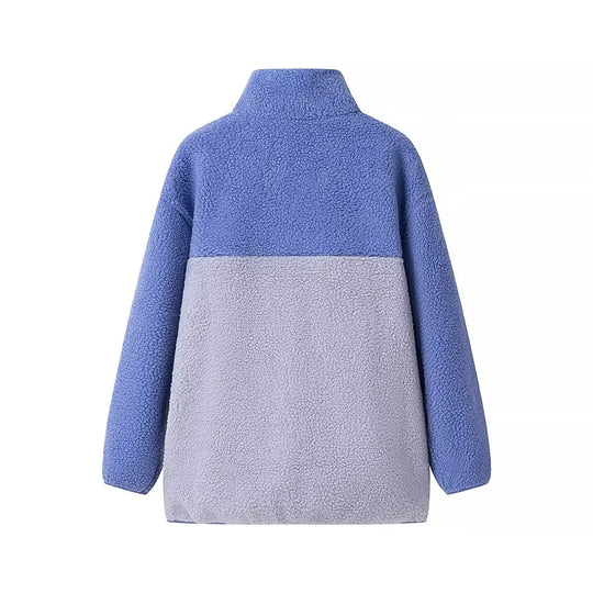 Damen oversize Fleecejacke mit hohem Kragen und praktischen Taschen EB
