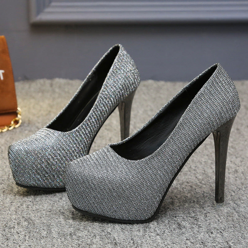 Damen Hochhackige Pumps mit glitzerndem Obermaterial und transparentem Absatz EB