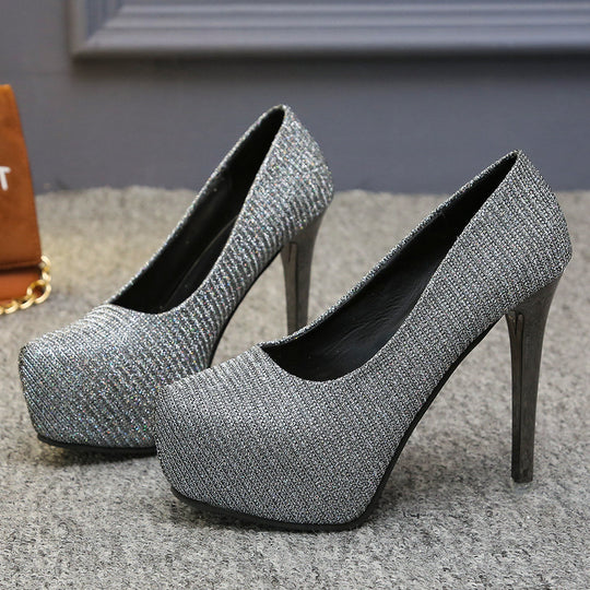 Damen Hochhackige Pumps mit glitzerndem Obermaterial und transparentem Absatz EB