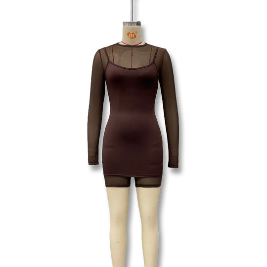 Damen Bodycon Kleid mit transparenten Ärmeln und figurbetontem Schnitt EB