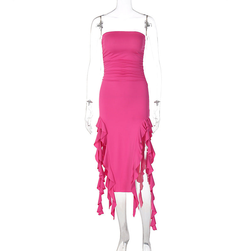 Damen Wickelkleid mit Rüschen und figurformendem Schnitt EB