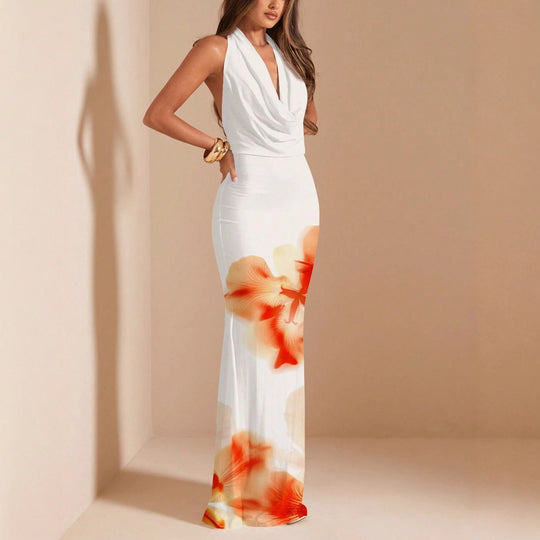 Damen Maxikleid mit raffiniertem Wickelausschnitt und floralem Design EB