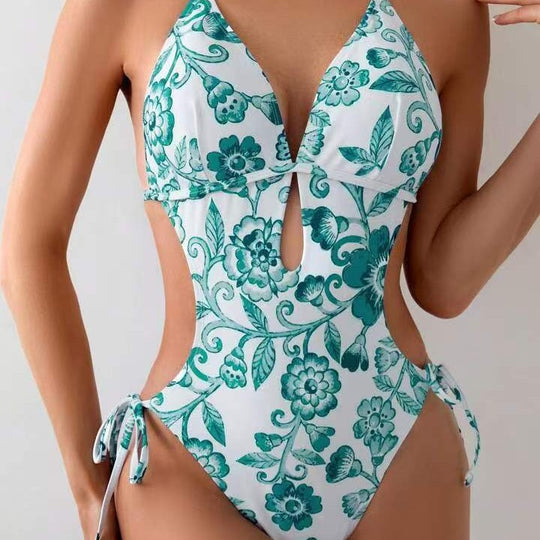 Damen ganzflächiger Bikini mit verspieltem floralen Design EB
