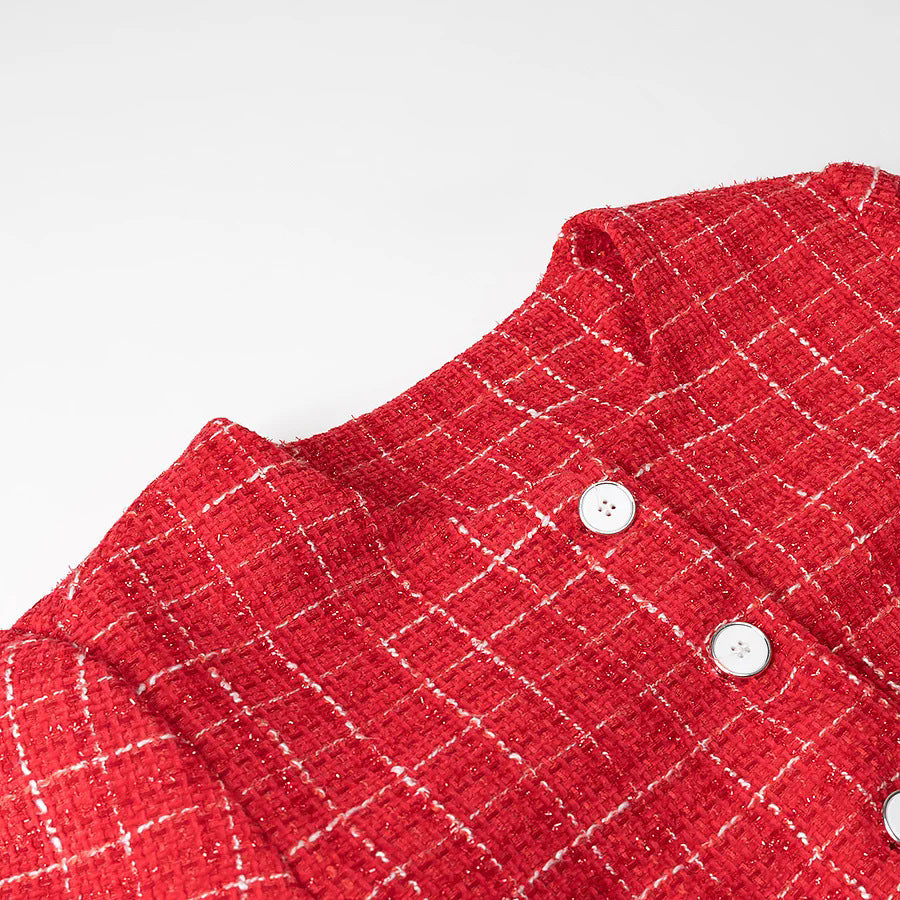 Damen Kurzjacke im klassischen Karomuster mit dekorativen Knöpfen EB